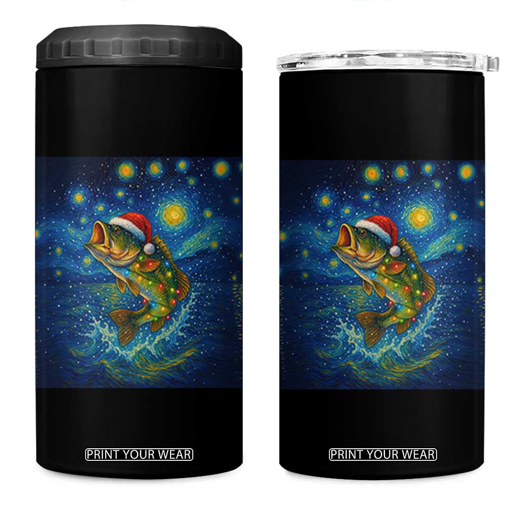 Bass Fish Christmas 4 in 1 Can Cooler Tumbler Starry Night Fishing Van Gogh TS14 One Size: 16 oz Black Print Your Wear