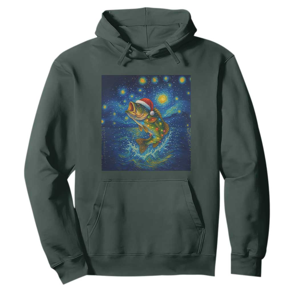 Bass Fish Christmas Hoodie Starry Night Fishing Van Gogh TS14 Dark Forest Green Print Your Wear