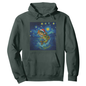 Bass Fish Christmas Hoodie Starry Night Fishing Van Gogh TS14 Dark Forest Green Print Your Wear