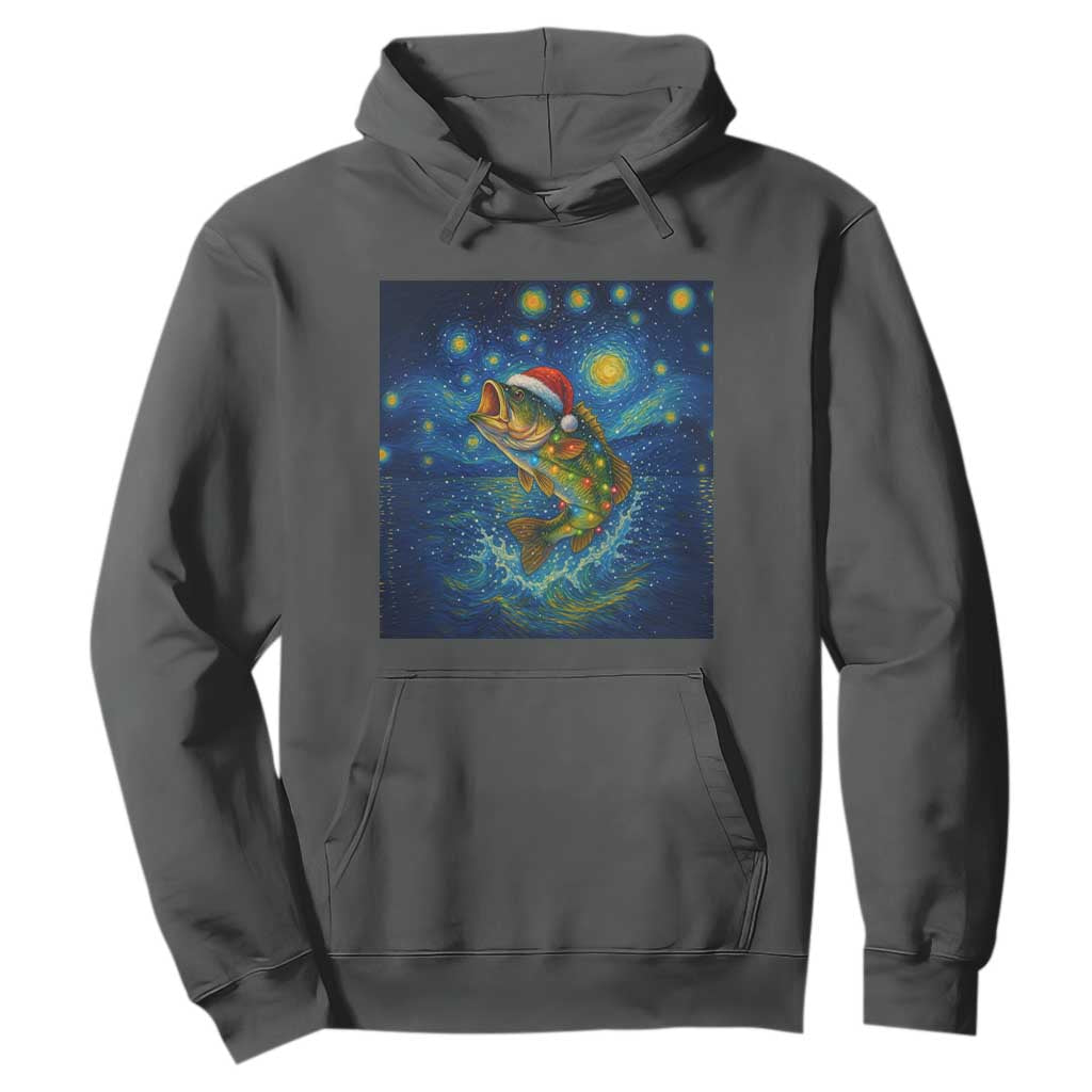 Bass Fish Christmas Hoodie Starry Night Fishing Van Gogh TS14 Dark Heather Print Your Wear