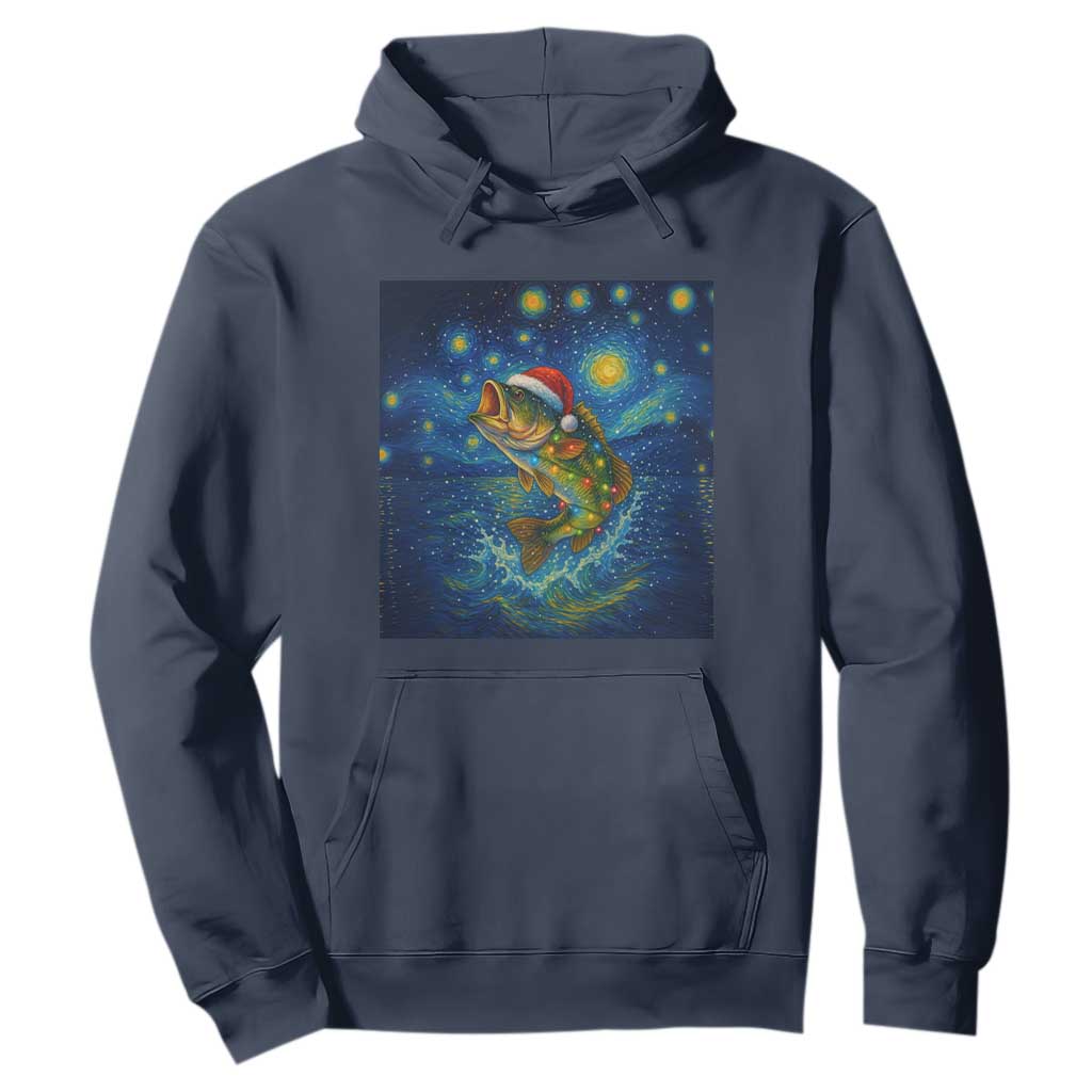 Bass Fish Christmas Hoodie Starry Night Fishing Van Gogh TS14 Navy Print Your Wear
