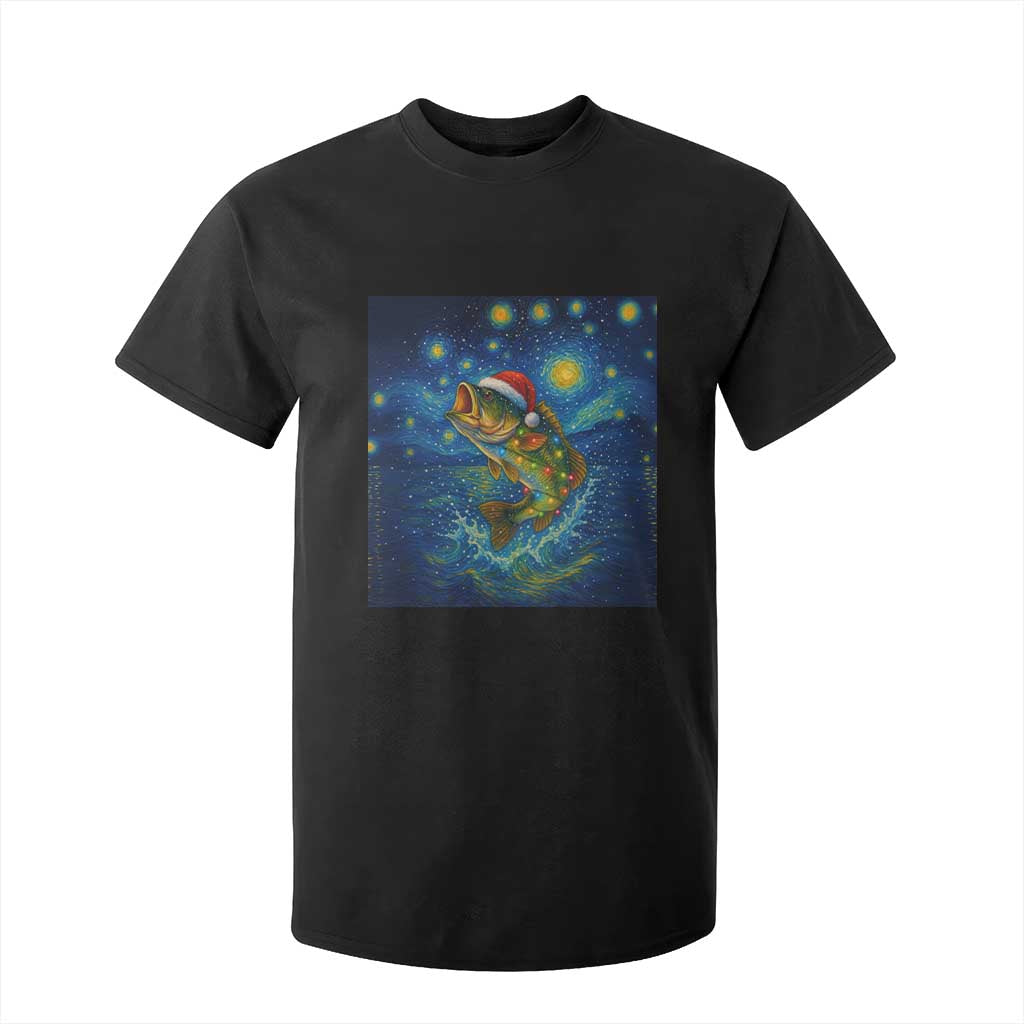 Bass Fish Christmas T Shirt For Kid Starry Night Fishing Van Gogh TS14 Black Print Your Wear
