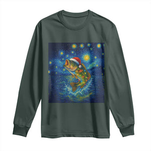 Bass Fish Christmas Long Sleeve Shirt Starry Night Fishing Van Gogh TS14 Dark Forest Green Print Your Wear
