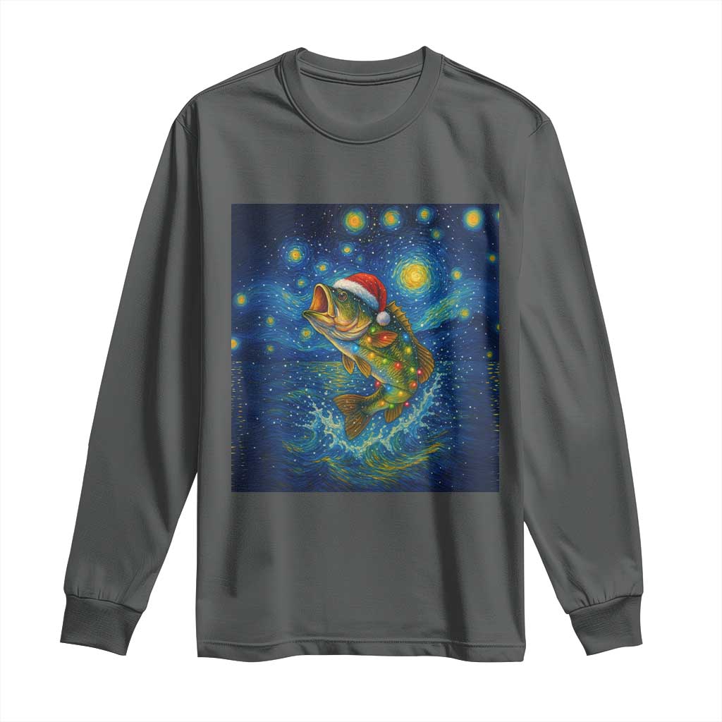 Bass Fish Christmas Long Sleeve Shirt Starry Night Fishing Van Gogh TS14 Dark Heather Print Your Wear