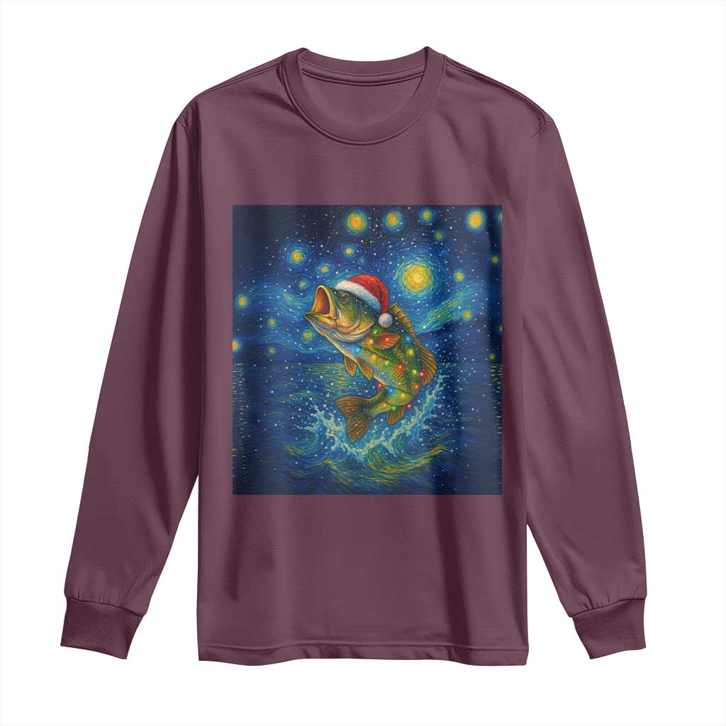 Bass Fish Christmas Long Sleeve Shirt Starry Night Fishing Van Gogh TS14 Maroon Print Your Wear