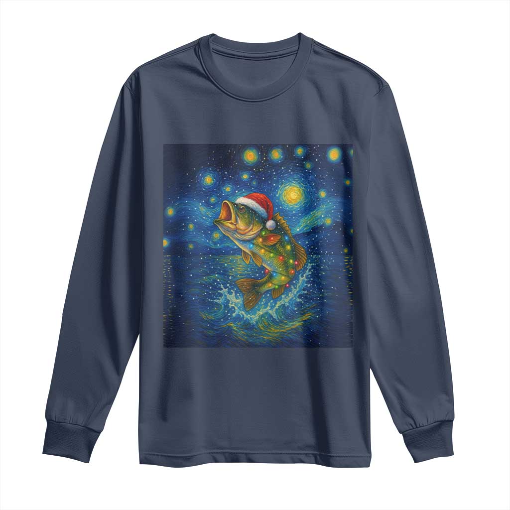 Bass Fish Christmas Long Sleeve Shirt Starry Night Fishing Van Gogh TS14 Navy Print Your Wear