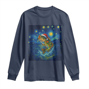 Bass Fish Christmas Long Sleeve Shirt Starry Night Fishing Van Gogh TS14 Navy Print Your Wear