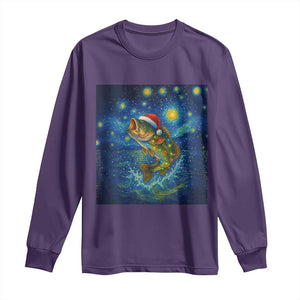 Bass Fish Christmas Long Sleeve Shirt Starry Night Fishing Van Gogh TS14 Purple Print Your Wear