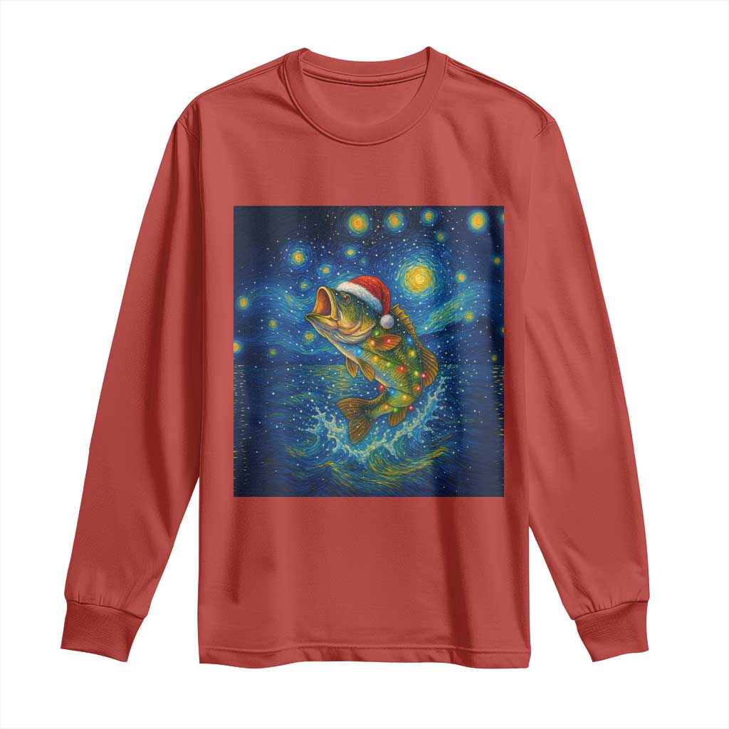 Bass Fish Christmas Long Sleeve Shirt Starry Night Fishing Van Gogh TS14 Red Print Your Wear