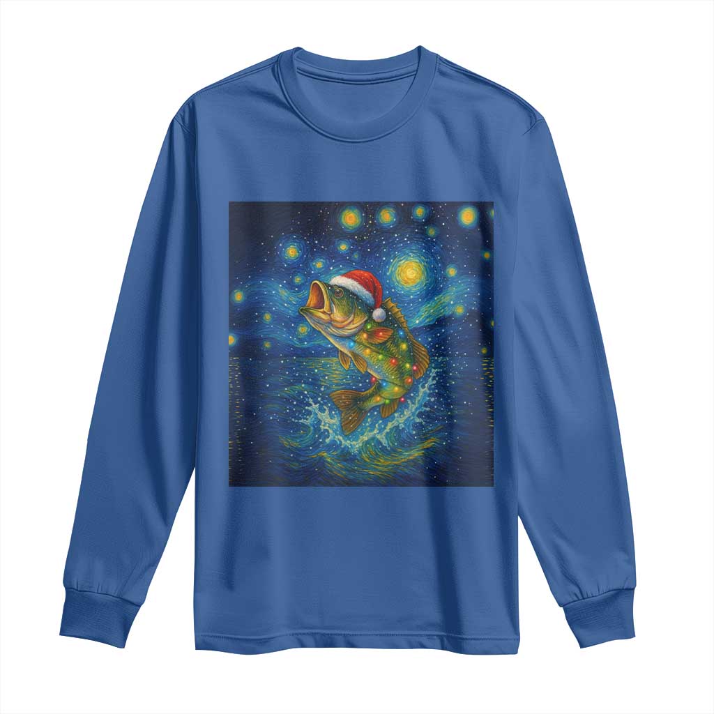 Bass Fish Christmas Long Sleeve Shirt Starry Night Fishing Van Gogh TS14 Royal Blue Print Your Wear