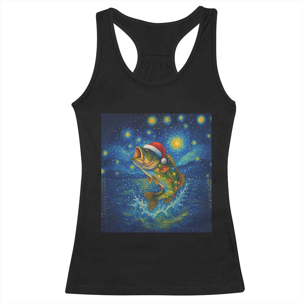 Bass Fish Christmas Racerback Tank Top Starry Night Fishing Van Gogh - Print Your Wear
