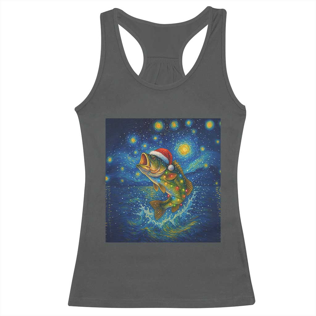 Bass Fish Christmas Racerback Tank Top Starry Night Fishing Van Gogh TS14 Dark Heather Print Your Wear