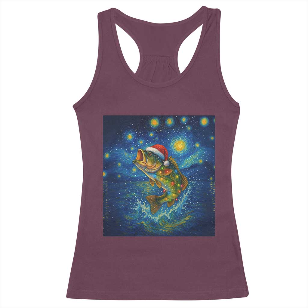 Bass Fish Christmas Racerback Tank Top Starry Night Fishing Van Gogh TS14 Maroon Print Your Wear