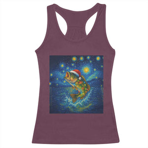 Bass Fish Christmas Racerback Tank Top Starry Night Fishing Van Gogh - Print Your Wear