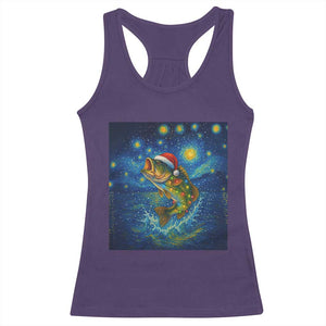 Bass Fish Christmas Racerback Tank Top Starry Night Fishing Van Gogh - Print Your Wear