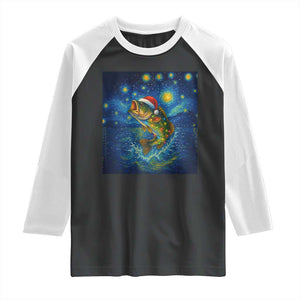 Bass Fish Christmas Raglan Shirt Starry Night Fishing Van Gogh - Print Your Wear