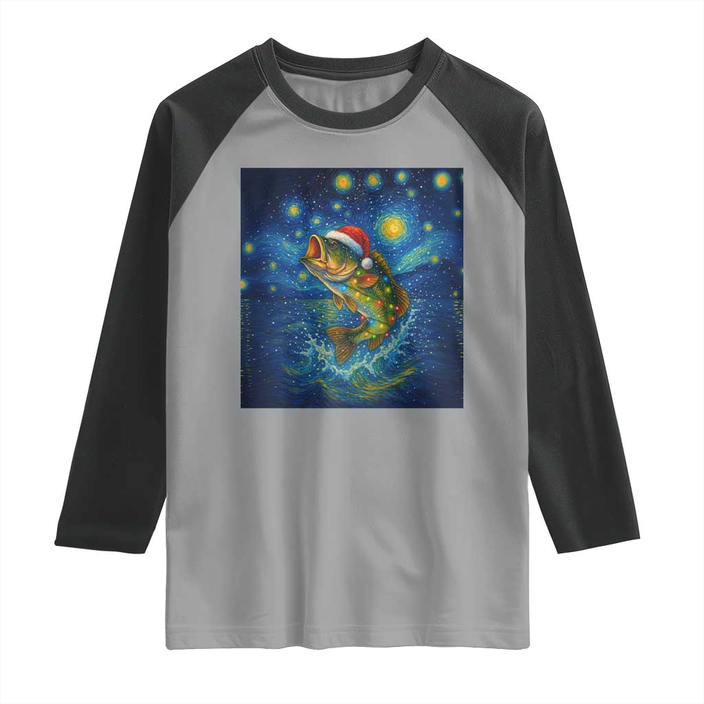 Bass Fish Christmas Raglan Shirt Starry Night Fishing Van Gogh TS14 Sport Gray Black Print Your Wear
