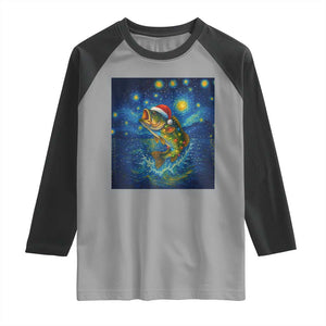 Bass Fish Christmas Raglan Shirt Starry Night Fishing Van Gogh - Print Your Wear