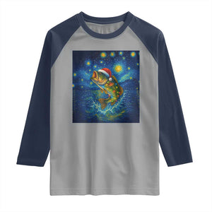 Bass Fish Christmas Raglan Shirt Starry Night Fishing Van Gogh - Print Your Wear