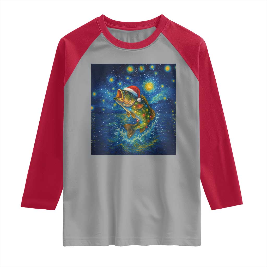 Bass Fish Christmas Raglan Shirt Starry Night Fishing Van Gogh TS14 Sport Gray Red Print Your Wear