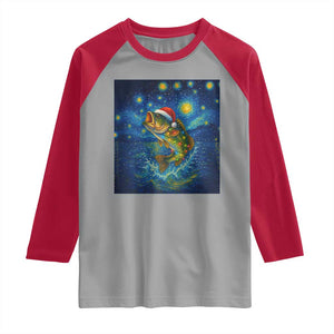 Bass Fish Christmas Raglan Shirt Starry Night Fishing Van Gogh - Print Your Wear