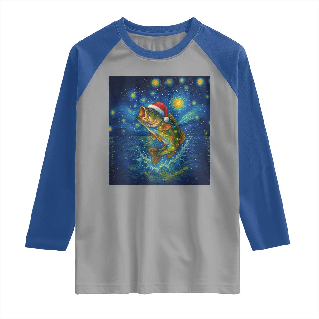 Bass Fish Christmas Raglan Shirt Starry Night Fishing Van Gogh TS14 Sport Gray Royal Print Your Wear