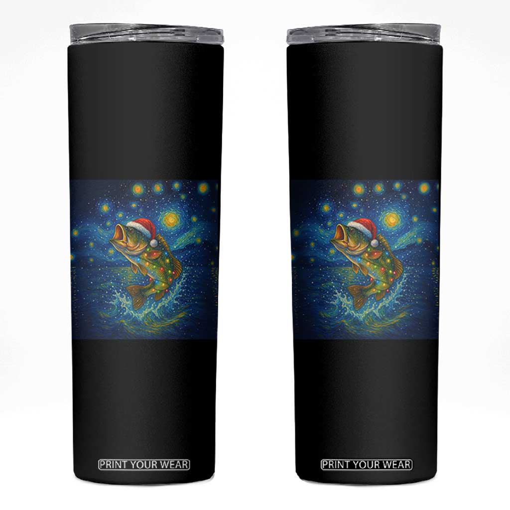 Bass Fish Christmas Skinny Tumbler Starry Night Fishing Van Gogh TS14 Black Print Your Wear
