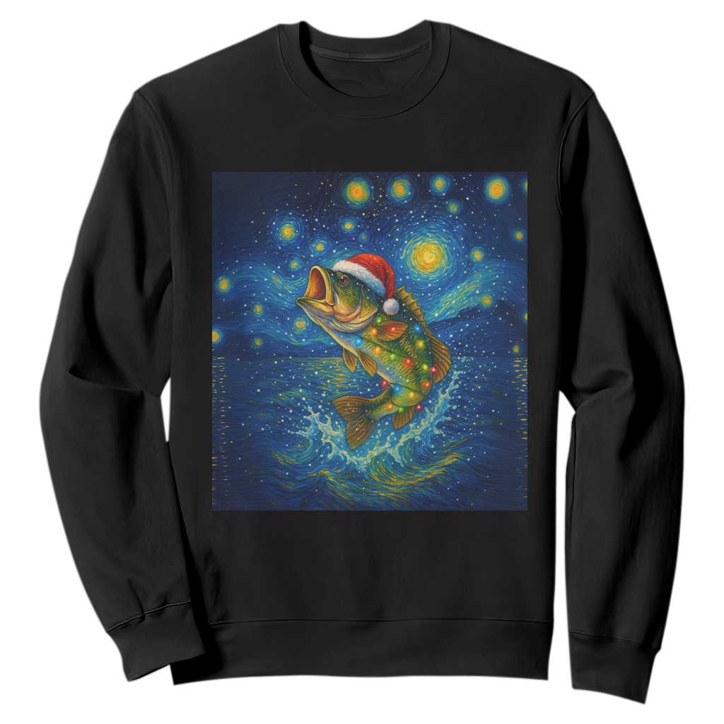 Bass Fish Christmas Sweatshirt Starry Night Fishing Van Gogh TS14 Black Print Your Wear