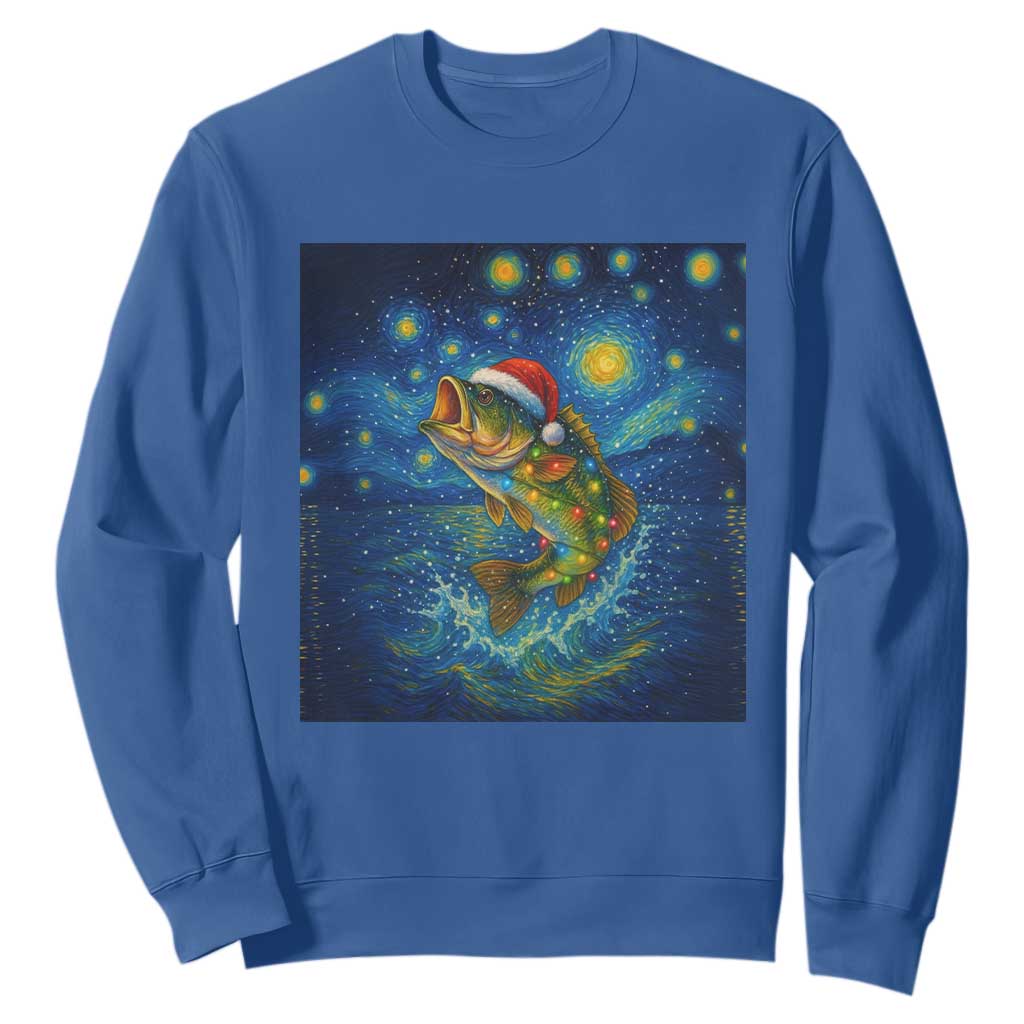 Bass Fish Christmas Sweatshirt Starry Night Fishing Van Gogh TS14 Royal Blue Print Your Wear
