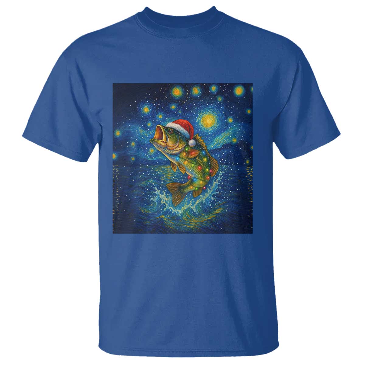 Bass Fish Christmas T Shirt Starry Night Fishing Van Gogh TS14 Royal Blue Print Your Wear