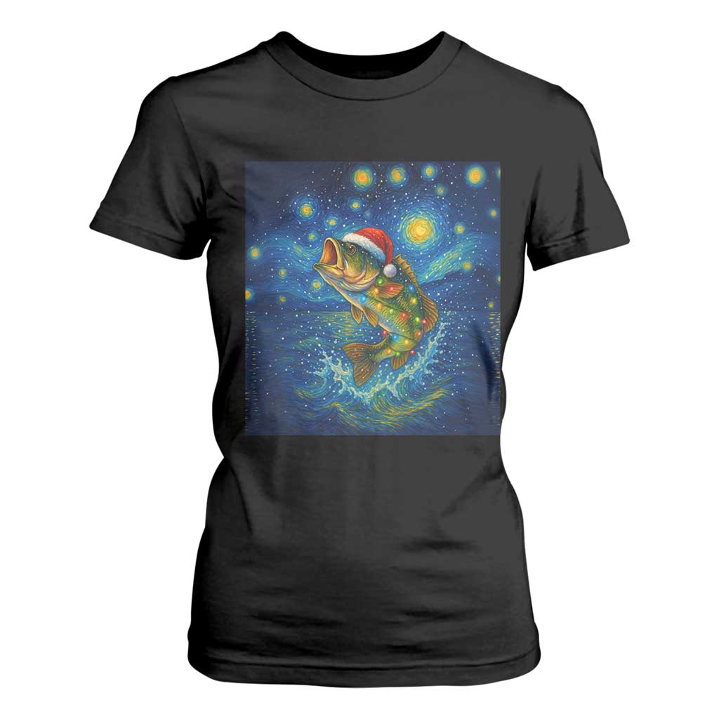 Bass Fish Christmas T Shirt For Women Starry Night Fishing Van Gogh TS14 Black Print Your Wear