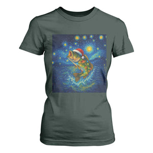 Bass Fish Christmas T Shirt For Women Starry Night Fishing Van Gogh TS14 Dark Forest Green Print Your Wear