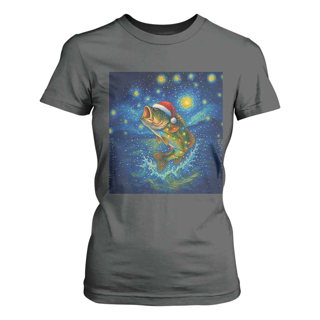 Bass Fish Christmas T Shirt For Women Starry Night Fishing Van Gogh TS14 Dark Heather Print Your Wear