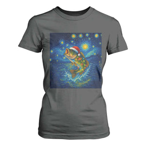 Bass Fish Christmas T Shirt For Women Starry Night Fishing Van Gogh TS14 Dark Heather Print Your Wear