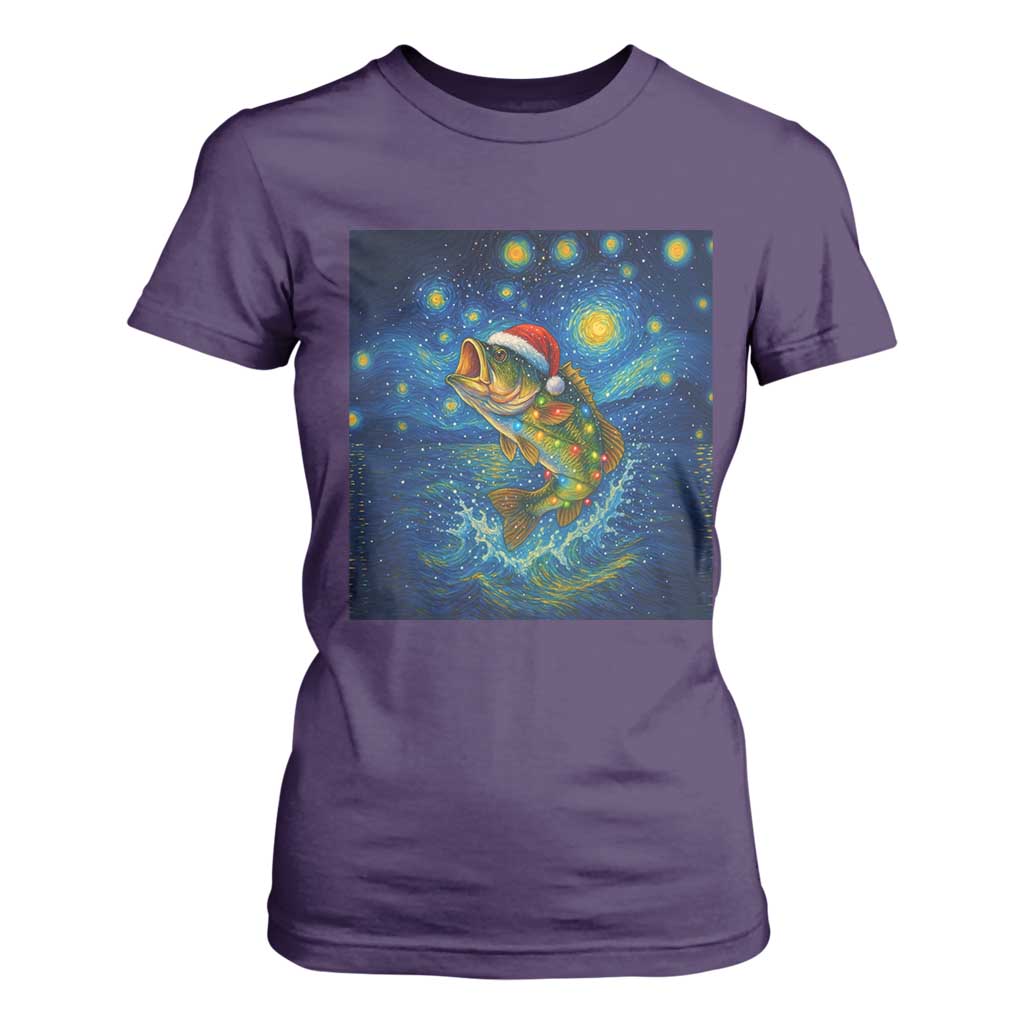 Bass Fish Christmas T Shirt For Women Starry Night Fishing Van Gogh TS14 Purple Print Your Wear