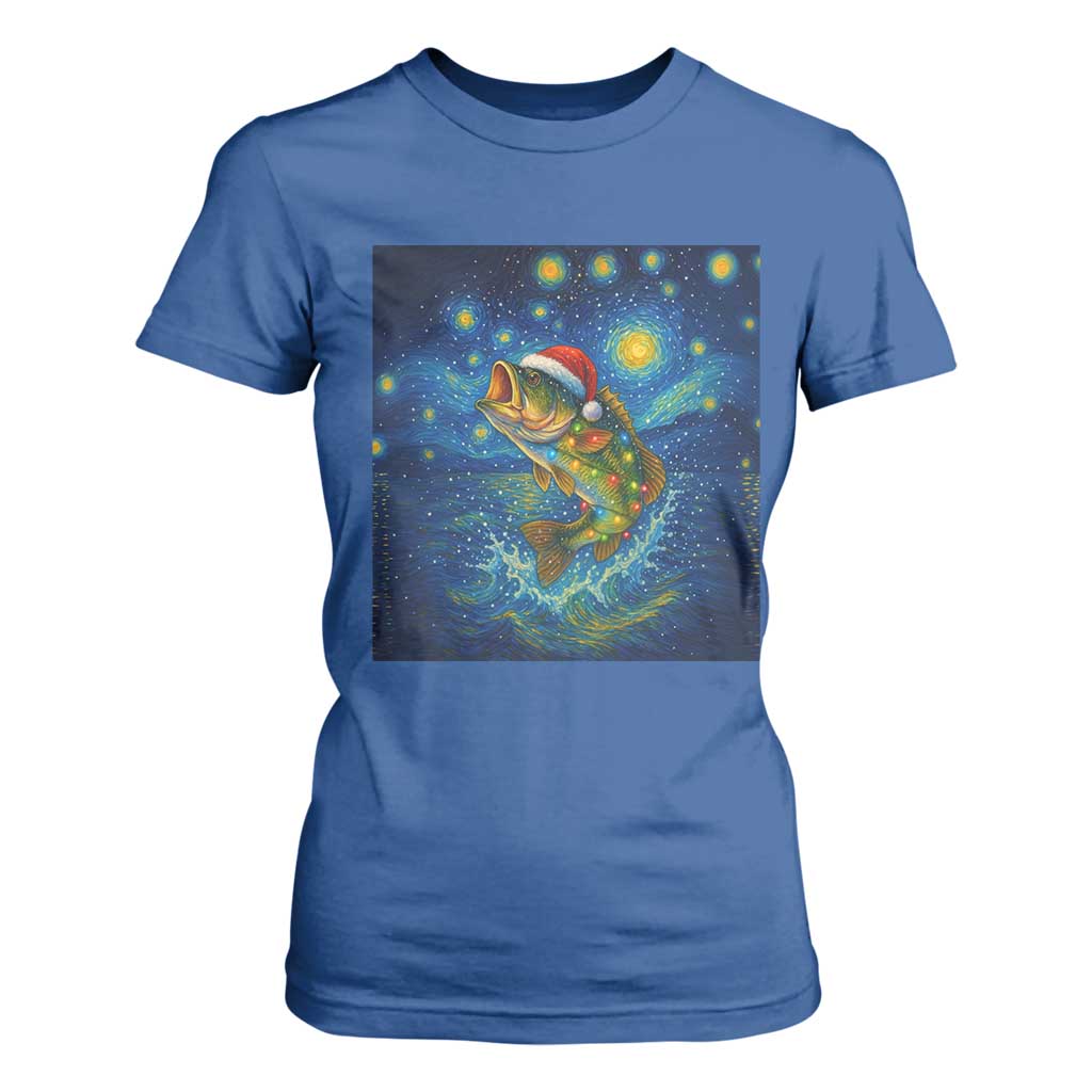 Bass Fish Christmas T Shirt For Women Starry Night Fishing Van Gogh TS14 Royal Blue Print Your Wear