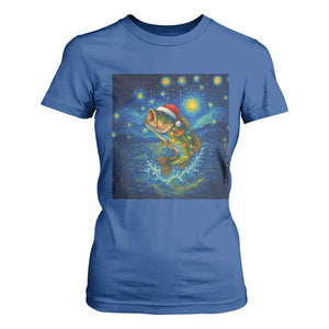 Bass Fish Christmas T Shirt For Women Starry Night Fishing Van Gogh TS14 Royal Blue Print Your Wear