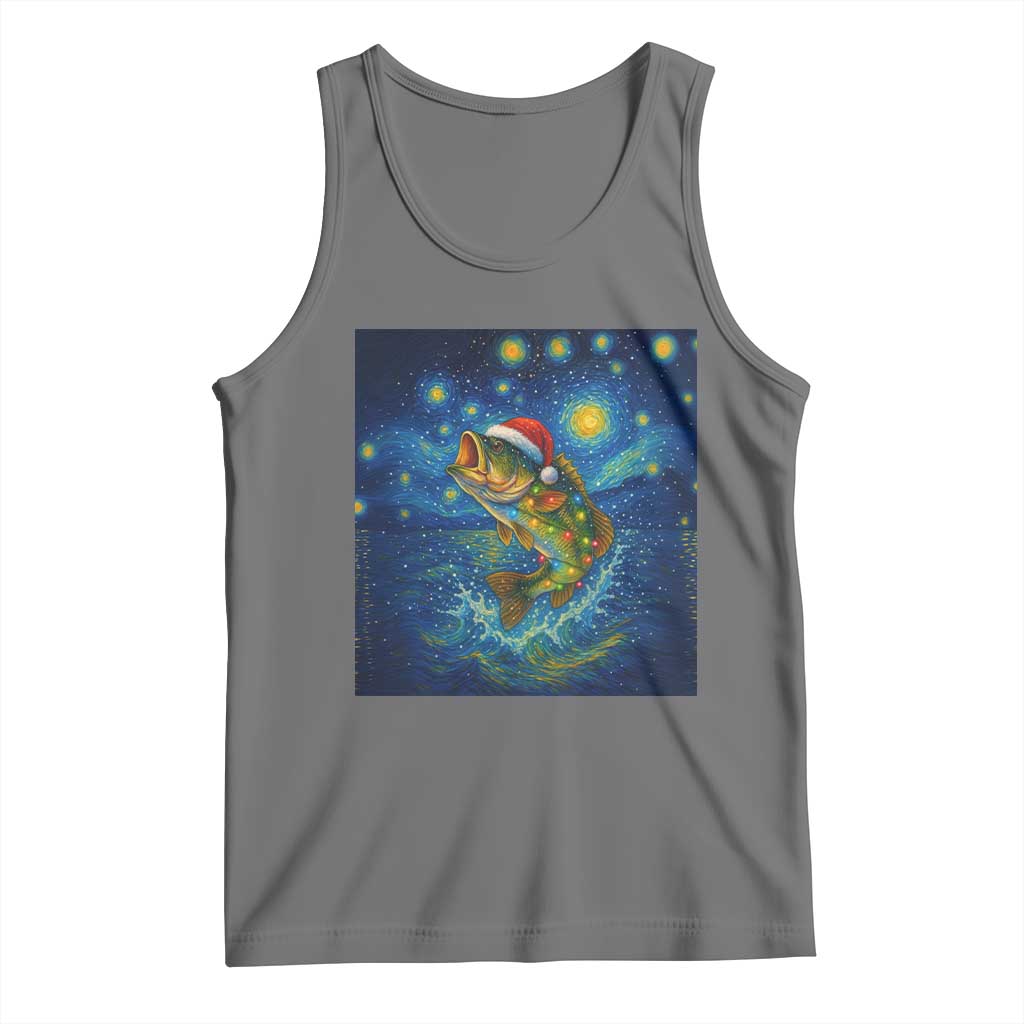Bass Fish Christmas Tank Top Starry Night Fishing Van Gogh TS14 Black Heather Print Your Wear