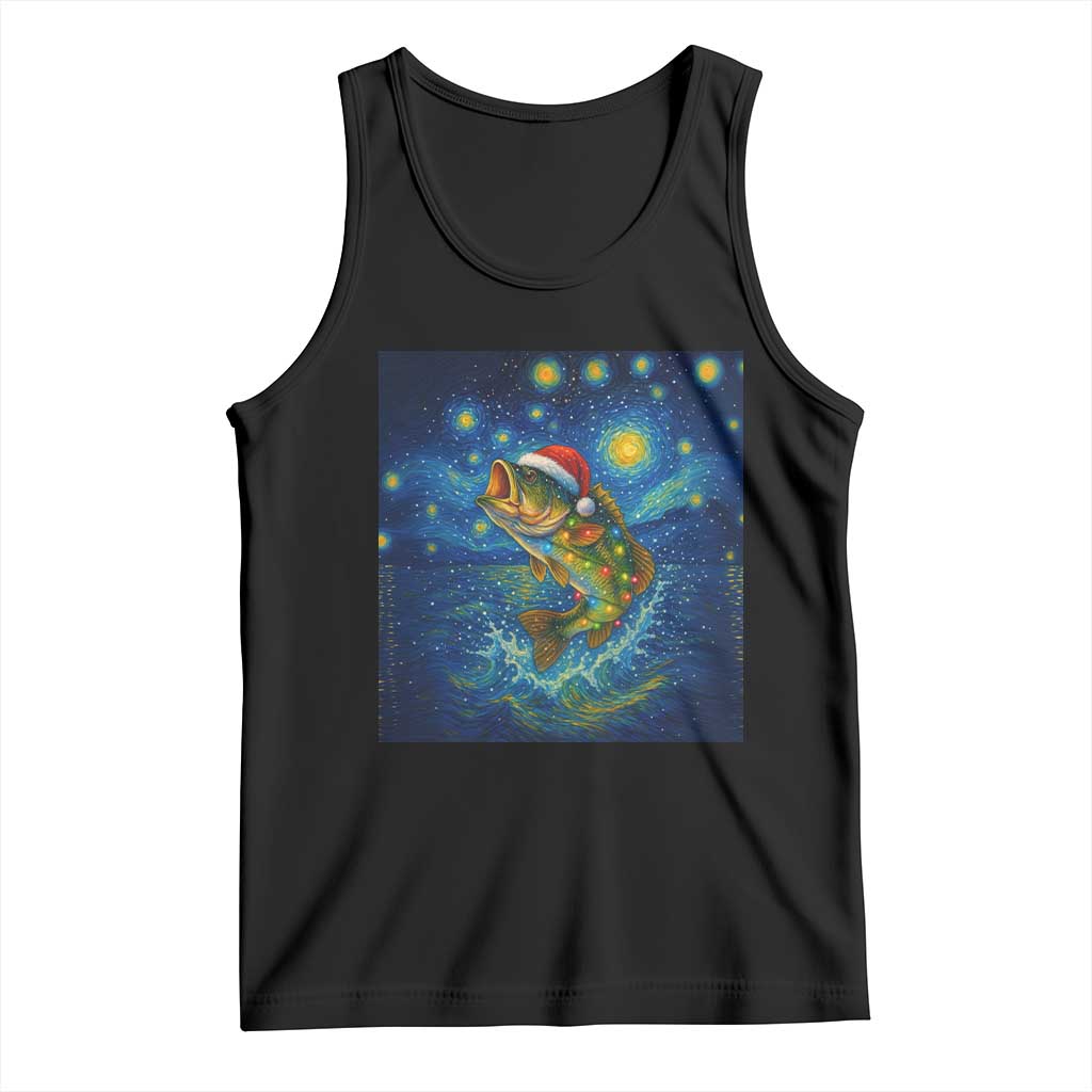 Bass Fish Christmas Tank Top Starry Night Fishing Van Gogh TS14 Black Print Your Wear