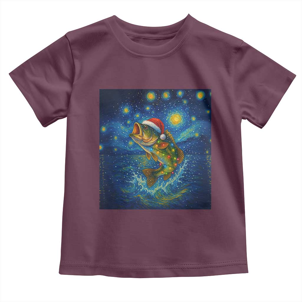Bass Fish Christmas Toddler T Shirt Starry Night Fishing Van Gogh TS14 Maroon Print Your Wear