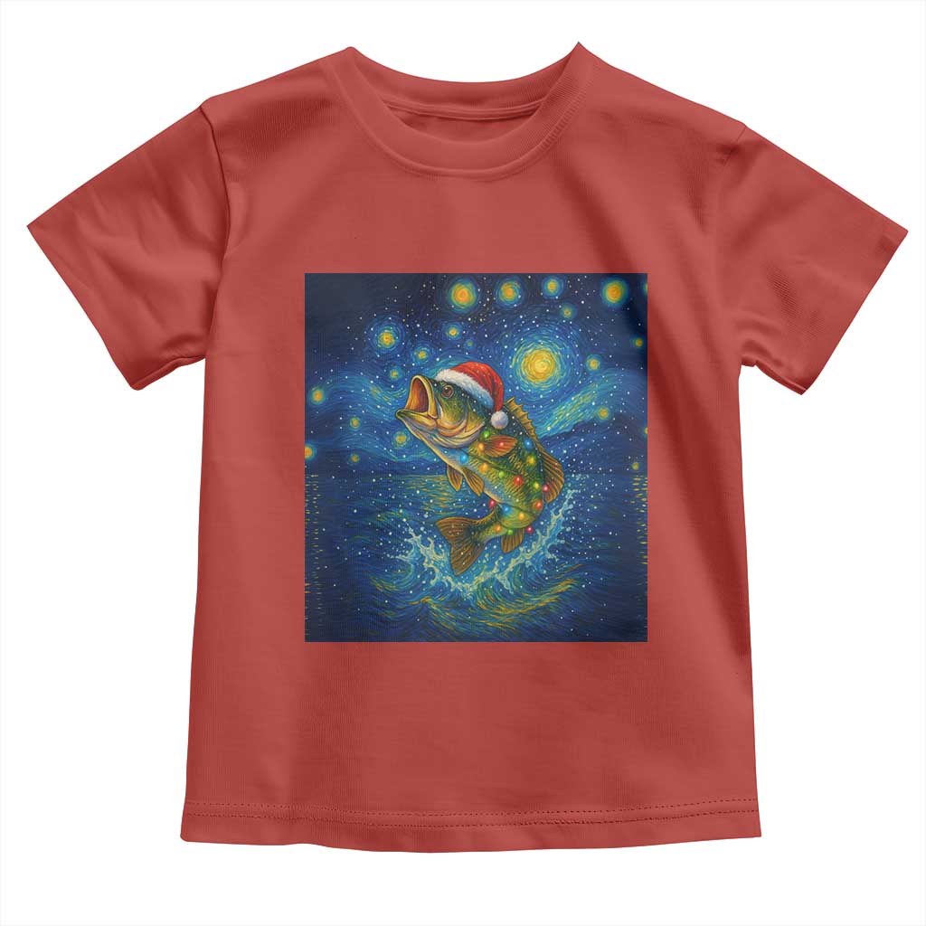 Bass Fish Christmas Toddler T Shirt Starry Night Fishing Van Gogh TS14 Red Print Your Wear