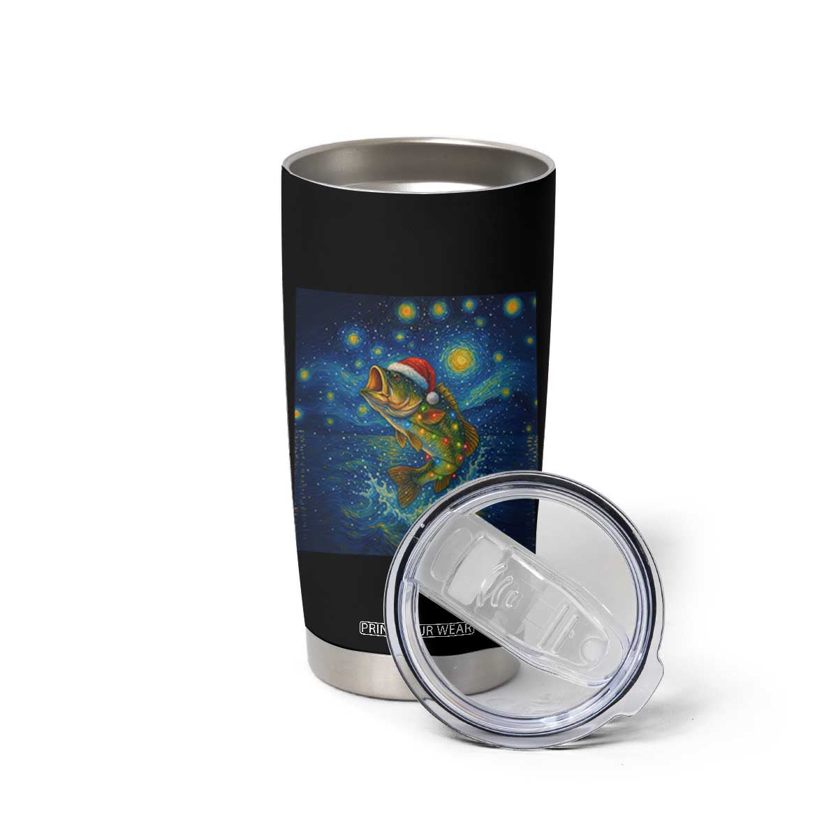 Bass Fish Christmas Tumbler Cup Starry Night Fishing Van Gogh TS14 Print Your Wear