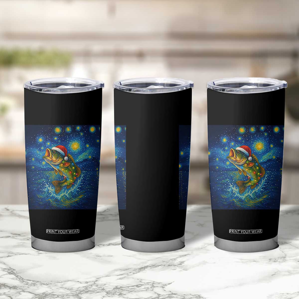 Bass Fish Christmas Tumbler Cup Starry Night Fishing Van Gogh TS14 Print Your Wear