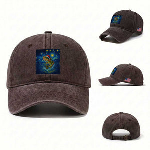 Bass Fish Christmas Washed Cotton Baseball Cap Starry Night Fishing Van Gogh TS14 Washed Cap Universal Fit Dark Brown Print Your Wear