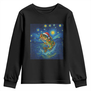 Bass Fish Christmas Youth Sweatshirt Starry Night Fishing Van Gogh TS14 Black Print Your Wear