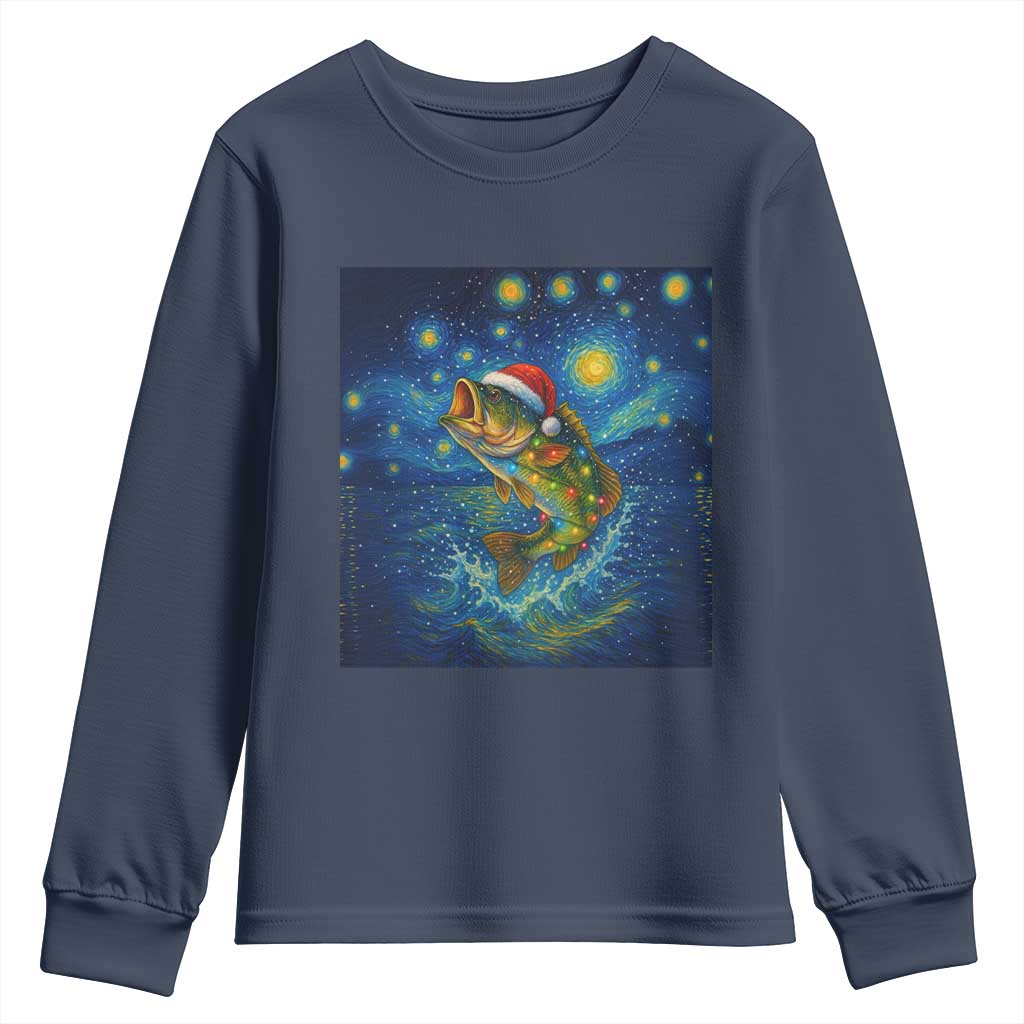 Bass Fish Christmas Youth Sweatshirt Starry Night Fishing Van Gogh TS14 Navy Print Your Wear