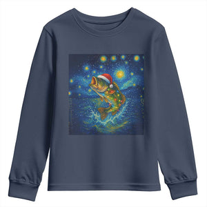 Bass Fish Christmas Youth Sweatshirt Starry Night Fishing Van Gogh TS14 Navy Print Your Wear