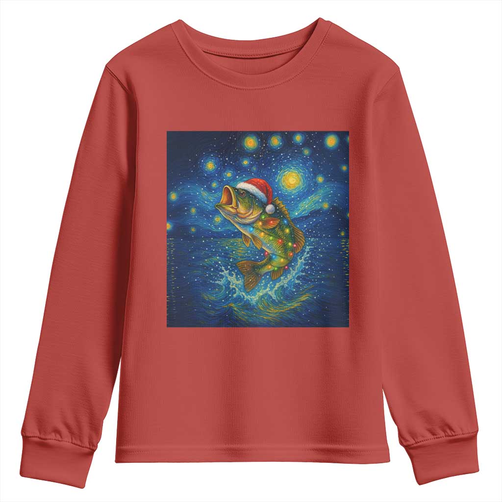 Bass Fish Christmas Youth Sweatshirt Starry Night Fishing Van Gogh TS14 Red Print Your Wear