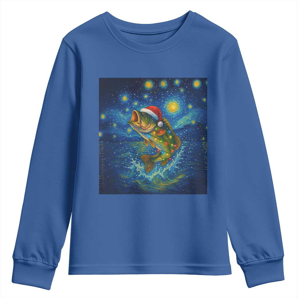 Bass Fish Christmas Youth Sweatshirt Starry Night Fishing Van Gogh TS14 Royal Blue Print Your Wear
