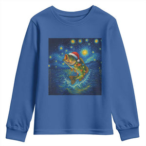 Bass Fish Christmas Youth Sweatshirt Starry Night Fishing Van Gogh TS14 Royal Blue Print Your Wear